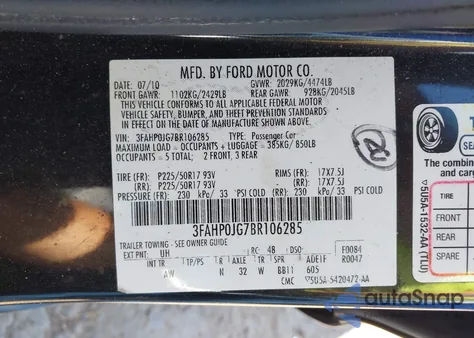 2011 Ford Fusion Sel from USA, damaged, VIN 3FAHP0JG7BR106285